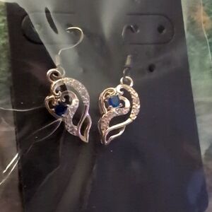 Elegant S925 Silver and Lab Created Saphire Blue Earrings- New